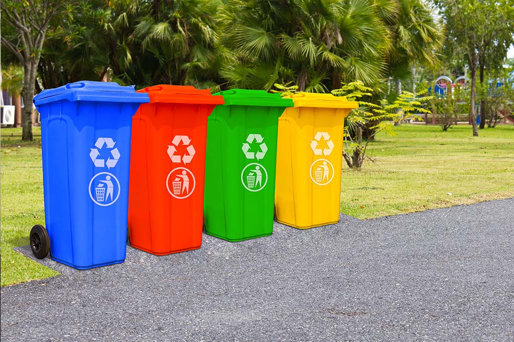 Colorful recycling bins