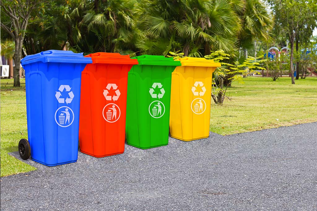 Colorful recycling bins