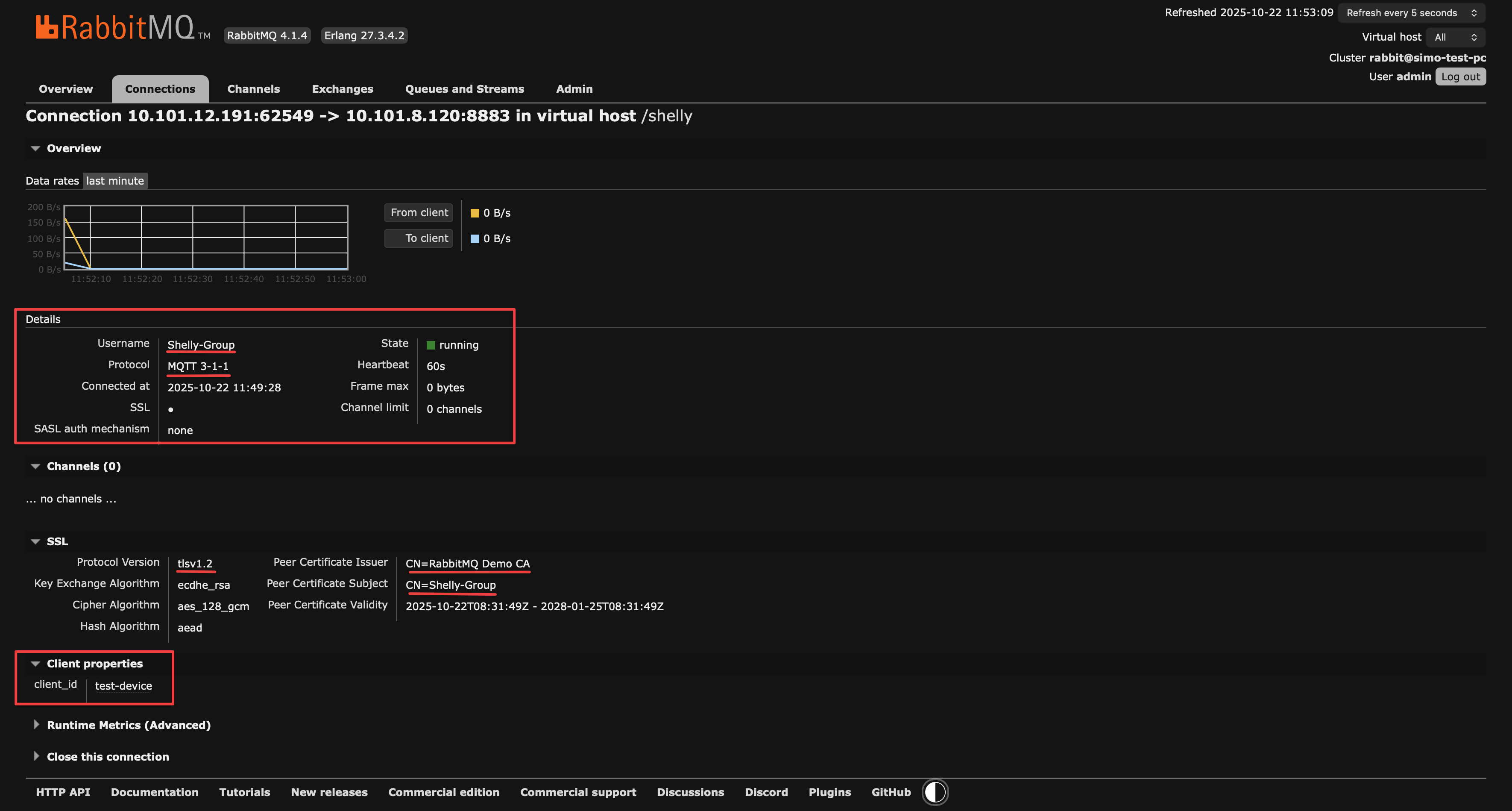 RabbitMQ Web UI Connection Info