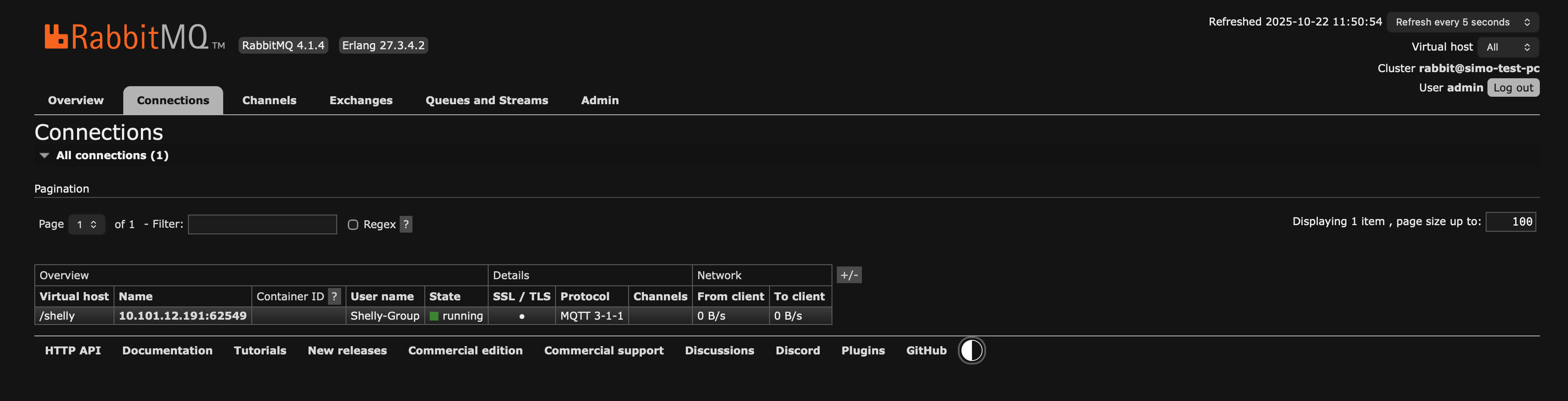 RabbitMQ Web UI Connection info