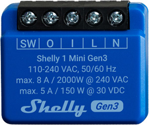 Shelly 1 Mini Gen3. Smallest Wi-Fi Smart Relay Switch, 1 channel 8A, dry  contacts