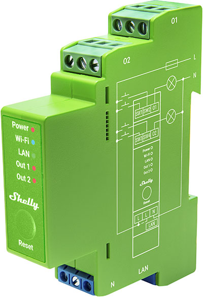 Shelly SPDM-002PE01EU — Dimmer inteligent Shelly Pro Dimmer 2PM