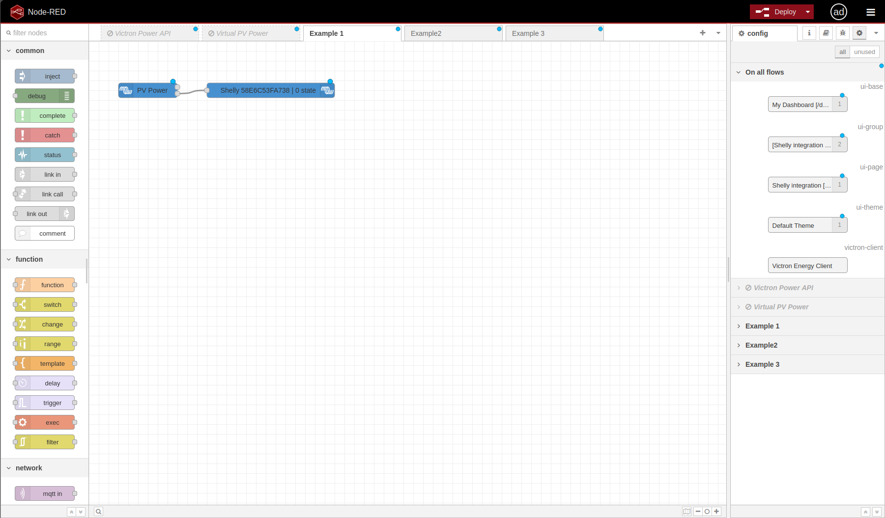 Node-RED PV surplus example 1 - direct PV power to Shelly output