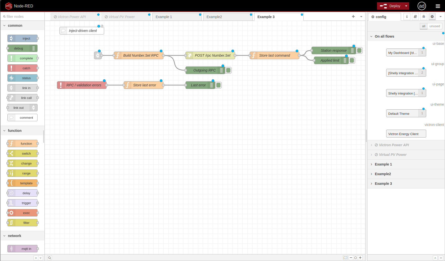 Node-RED PV surplus example 3 - RPC command and validation path