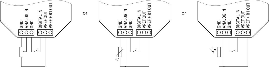 Shelly Plus Add-on analog input wiring diagrams