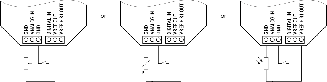 Shelly Plus Add-on analogisten tulojen kytkentäkaaviot