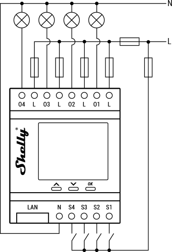 Shelly Pro 4PM basic wiring