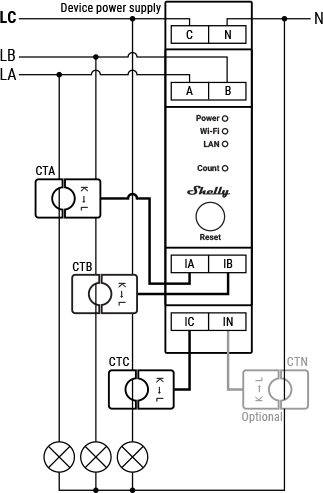 Shelly Pro 3EM 3-phase wiring diagram