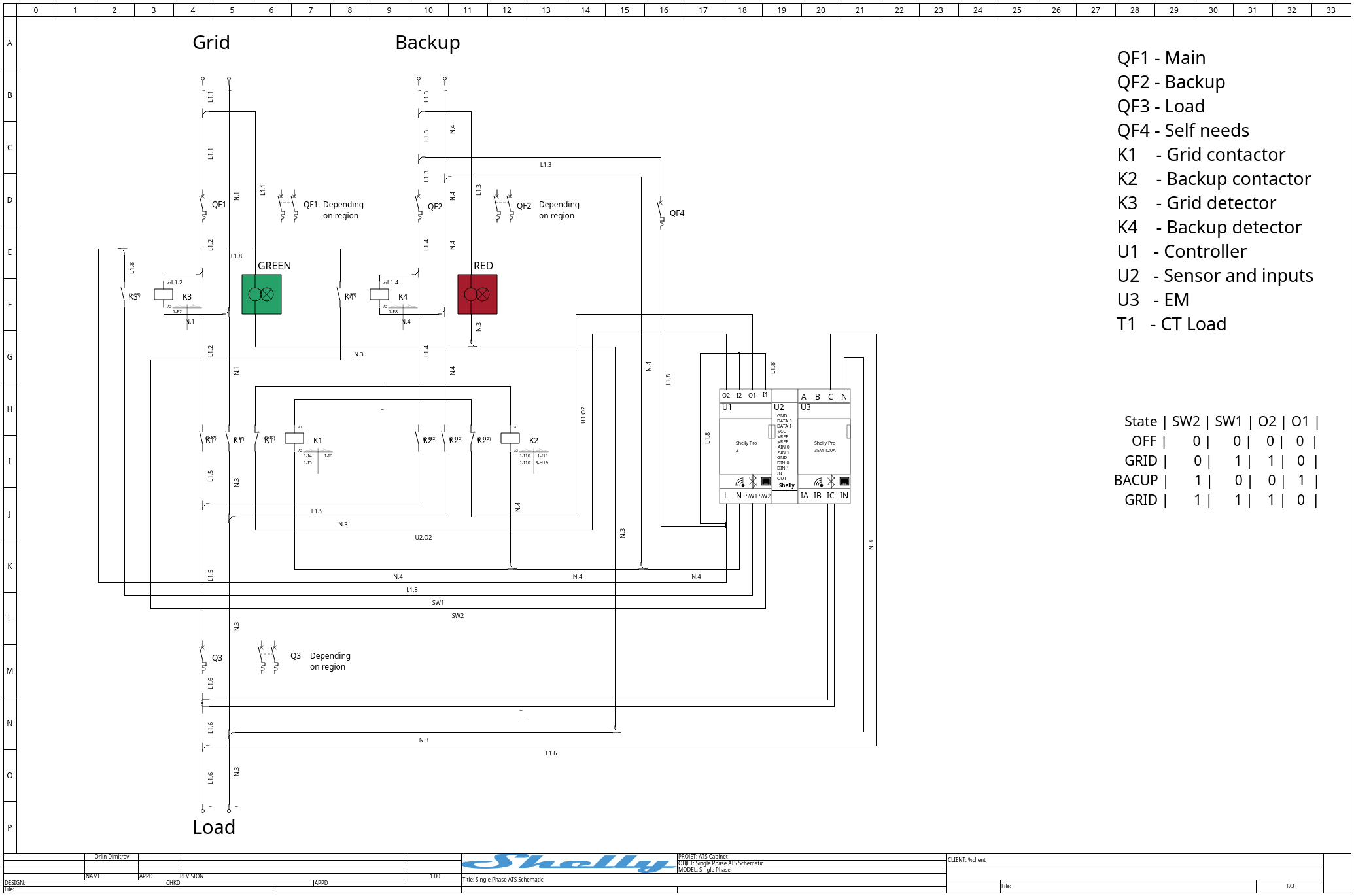 Single-phase Shelly-controlled ATS electrical schematic