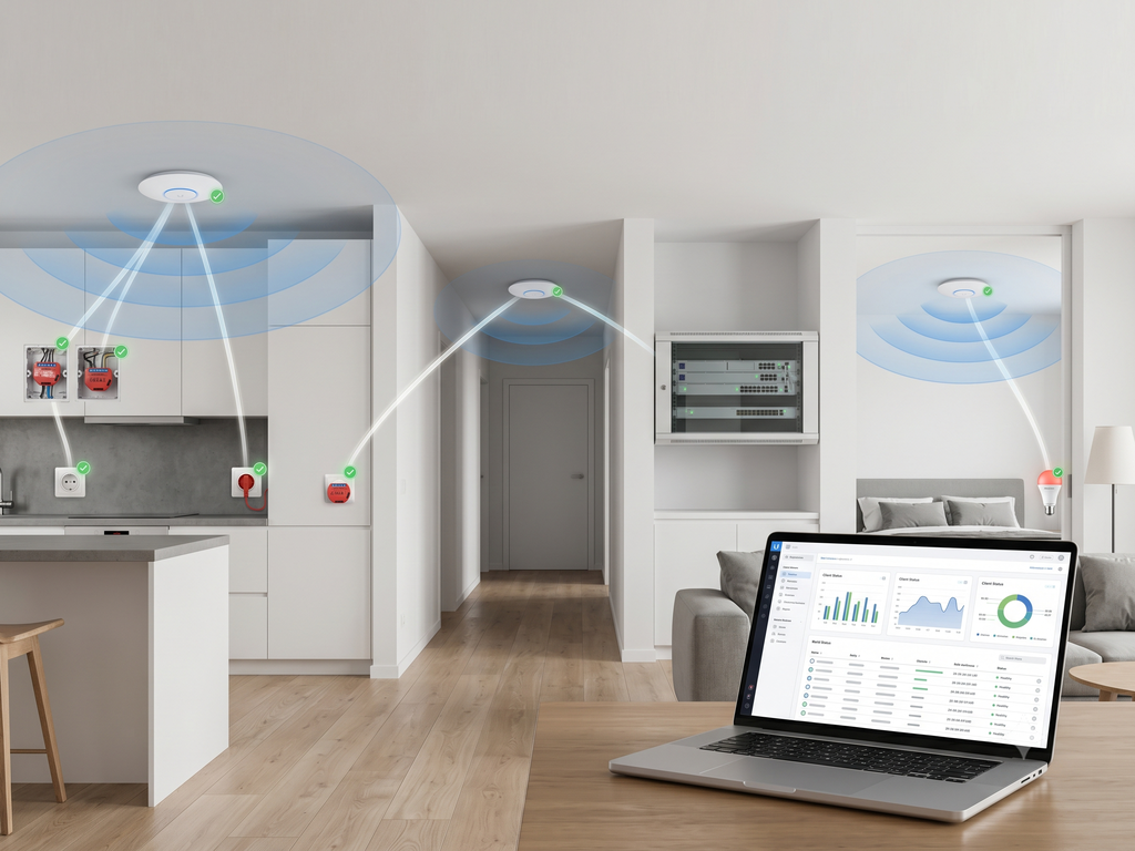 Shelly devices connected through a managed Wi-Fi network