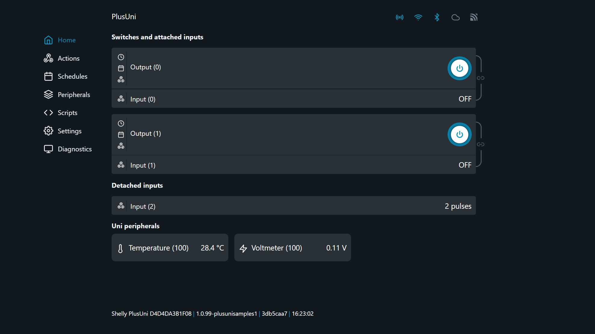 Shelly Plus Uni web interface guide